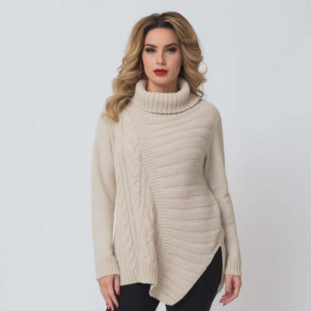 Simply Vera Wang Sweater Cable Knit Turtle Neck Asymmetrical Women's Size Large